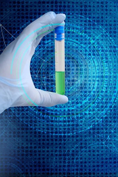 Transparent Glass Tube Colored Liquid Vaccine Hands Male Scientist Pharmacist — Stock Photo, Image