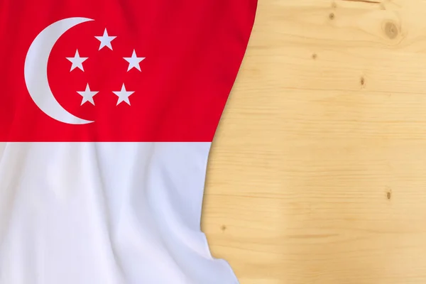 Silk Colored National Flag Country Singapore Empty Wooden Mocap Text — Stock Photo, Image