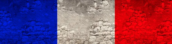 Seamless Panorama National Flag State France Old Stone Wall Cracks — Stock Photo, Image