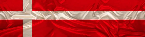 Largo Panorama Bandera Nacional Del Estado Dinamarca Sobre Seda Delicada —  Fotos de Stock