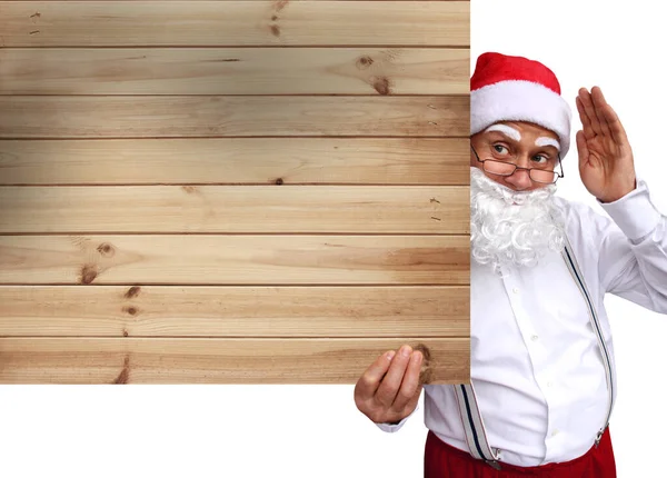 Père Noël Avec Une Barbe Tient Une Belle Vierge Vierge — Photo