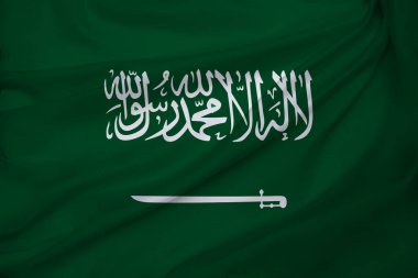 güzel katlanmış ipek kumaş, turizm konsepti, ekonomik ve politik kalkınma, küresel ticaret üzerine modern Suudi Arabistan devletinin renkli ulusal bayrağı