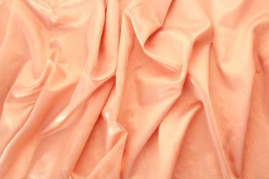 narin köpek renginden güzel ipek kumaş, açık turuncu, küçük kıvrımlarla kaplı, yumuşak akışkan, lüks, düğün konsepti, doku, arka plan, kart formu, kopyalama alanı
