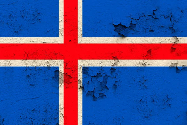 Bandera Nacional Iceland Moderno Estado Antigua Pared Histórica Con Grietas —  Fotos de Stock