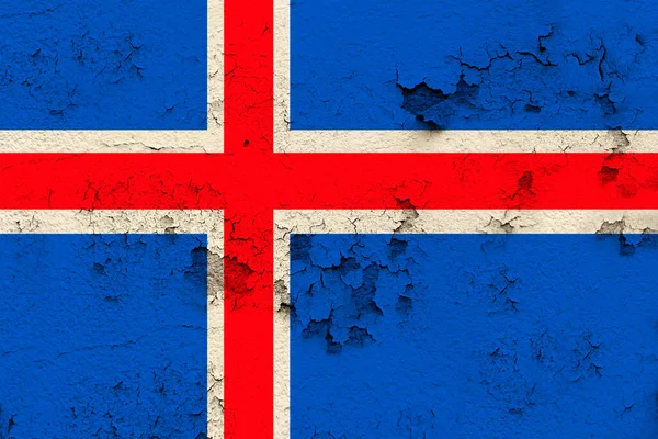 Bandeira Nacional Estado Moderno Iceland Parede Histórica Velha Com Rachaduras — Fotografia de Stock