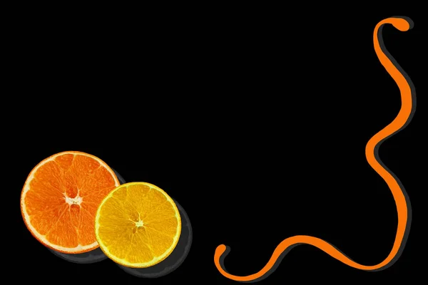 メニューやレシピのための黒の背景にオレンジ レモン ライムのジューシーなスライス ベジタリアン ビタミンや健康食品 壁紙のためのパターン コピースペースの概念 — ストック写真