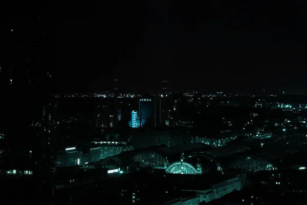 Krásný Výhled Výšky Okna Noci Moderní Evropské Město Frankfurt Nad — Stock fotografie