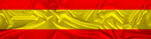 Národní Vlajka Španělského Státu Krásném Hedvábí Koncept Cestovního Ruchu Emigrace — Stock fotografie