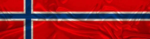 Lang Panorama Van Nationale Vlag Van Staat Noorwegen Prachtige Zijde — Stockfoto