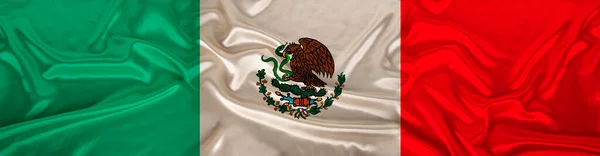 Largo Panorama Bandera Nacional Del Estado México Sobre Seda Hermosa — Foto de Stock