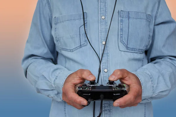 Frankfurt Germany June 2020 Man Plays Black Game Joystick Modern — Stock Photo, Image