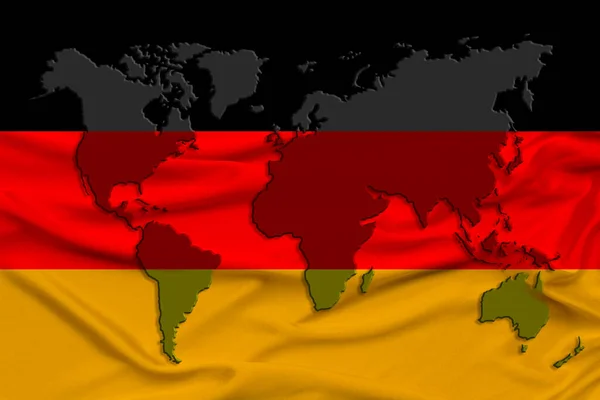 Silueta Mapa Del Mundo Bandera Nacional Seda Del Estado Moderno — Foto de Stock