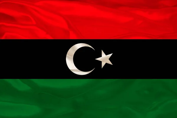Piękne Zdjęcie Flagi Narodowej Libii Delikatnym Błyszczącym Jedwabiu Miękkimi Draperiami — Zdjęcie stockowe