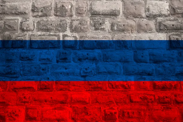 Nationale Vlag Van Moderne Staat Rusland Een Oude Stenen Muur — Stockfoto