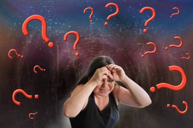 crying woman closing her hands, many questions, concept of female tantrum, mental disorder, psychiatric illness clipart