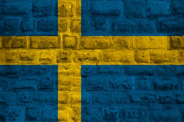 Национальный Флаг Современного Государства Швеция Старой Каменной Стене Трещинами Концепция — стоковое фото