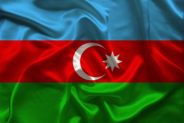 Azerbaycan devletinin güzel ipek üzerindeki ulusal bayrağı, turizm, göç, ekonomi, siyaset, sivil haklar ve özgürlükler kavramı