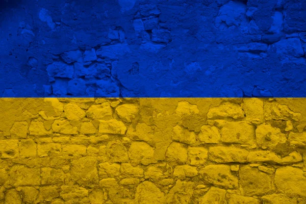 Государственный Флаг Украины Старой Каменной Стене Трещинами Концепция Туризма Эмиграции — стоковое фото