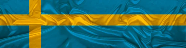 Long Panorama National Flag State Sweden Beautiful Silk Concept Tourism — Stock Photo, Image