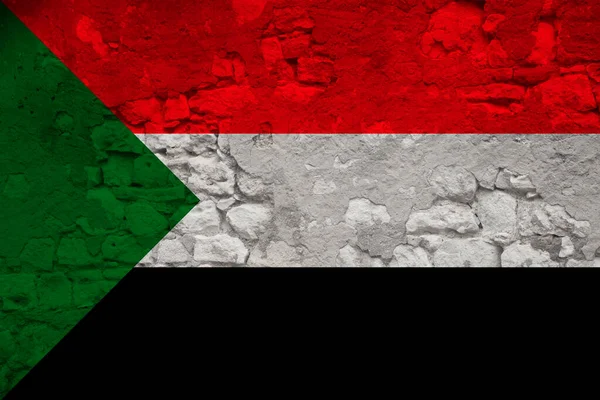 Bandeira Nacional Estado Sudão Velho Muro Pedra Com Rachaduras Conceito — Fotografia de Stock