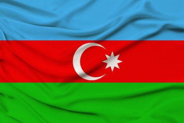 Azerbaycan devletinin güzel ipek üzerindeki ulusal bayrağı, turizm, göç, ekonomi, siyaset, sivil haklar ve özgürlükler kavramı