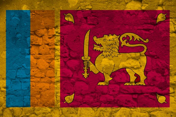 Bezproblemowa Panorama Flagi Narodowej Stanu Sri Lanka Starym Kamiennym Murze — Zdjęcie stockowe