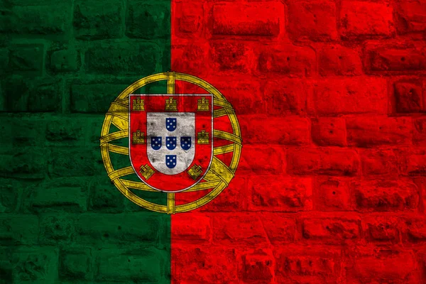 Bandera Nacional Del Estado Moderno Portugal Pared Piedra Vieja Con — Foto de Stock