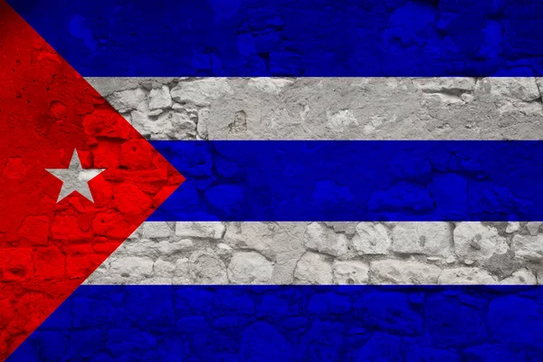 Εθνική Σημαία Του Κράτους Της Κούβας Ένα Παλιό Πέτρινο Τείχος — Φωτογραφία Αρχείου