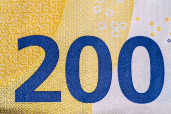 Euro banknotes close-up with 200 euro paper money, European Union currency background, investment and savings concept, denomination capital and finance, finance industry, currency exchange