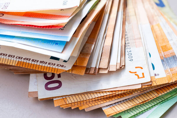 Euro banknotes close-up euro paper money, European Union currency background, investment and savings concept, denomination capital and finance, finance industry, currency exchange, cash handling