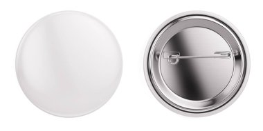 Beyaz rozet pin Broş üzerinde beyaz mock-up izole. 3D render