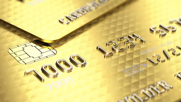 Carte di credito oro primo piano. rendering 3d — Foto Stock