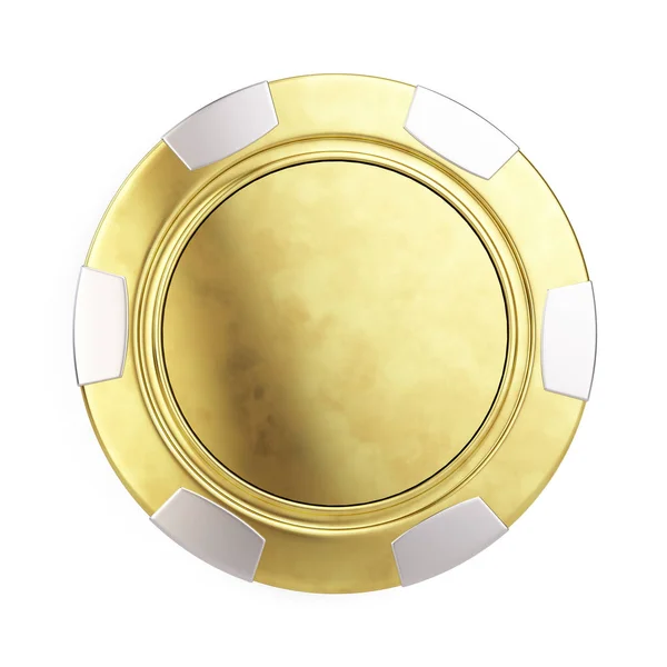 Vista frontal do chip de casino de ouro isolado no branco - renderização 3d — Fotografia de Stock