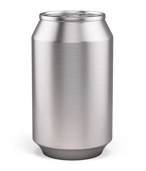 Canette en aluminium vierge pour bière, boissons gazeuses, alcool, soda, cola, jus, eau isolée sur blanc. Modèle de rendu 3d — Photo
