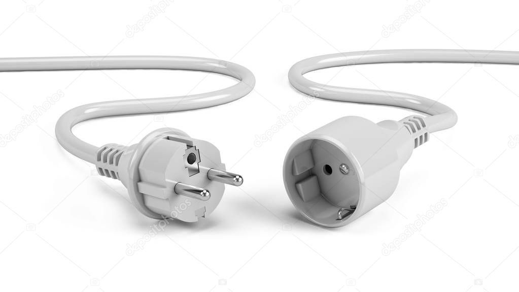Disconnected Electric plugs isolated on white - 3d render
