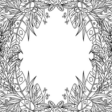 Çiçek karikatür çerçeve ile güzel tebrik kartı. Oluşturma kartı, davetiye düğün, Doğum günü ve diğer tatil ve sevimli arka plan olarak kullanılabilir. Boyama sayfası.