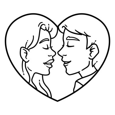 Çift tr. Beyaz bir arka plan üzerinde izole güzel eş. Siyah beyaz resim boyama. Sevgililer günü veya düğün davetiyesi Kartpostalı.