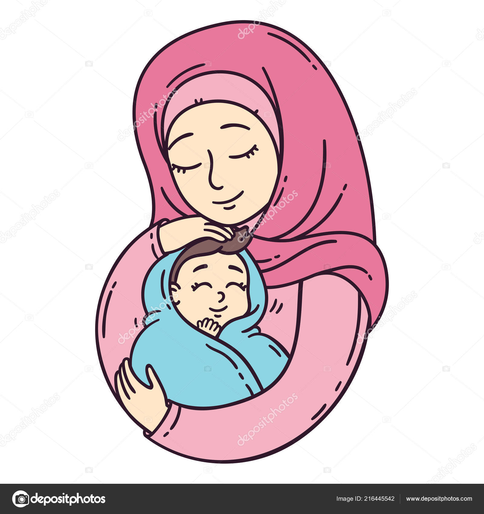 Vector Illustration Muslim Mother Hugging Her Daughter Stock Illustration By ©tigatelu 