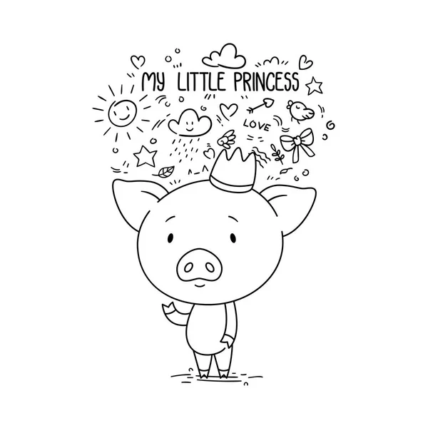 Minha Princesinha Cartão Para Dia Dos Namorados Porquinho Bonito Coroa — Vetor de Stock