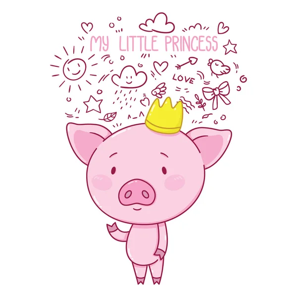 Minha Princesinha Cartão Para Dia Dos Namorados Porquinho Bonito Coroa — Vetor de Stock