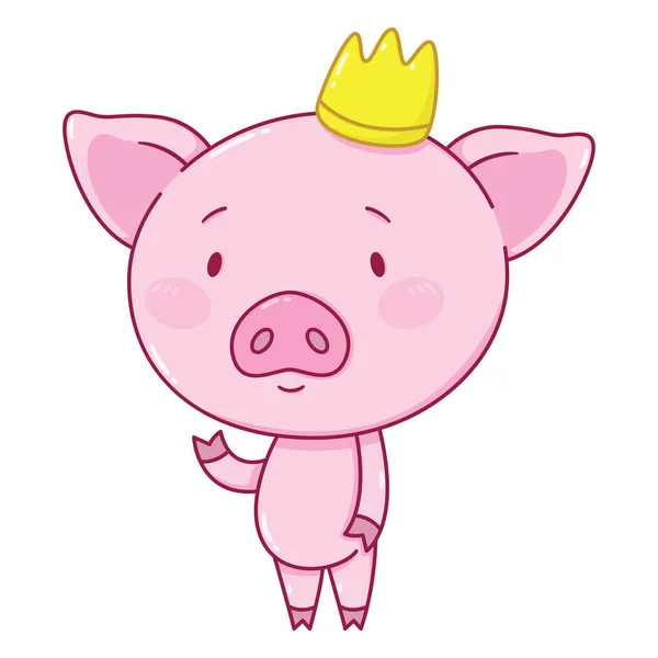 Schattig Piggy Kroon Illustratie Van Het Kind Illustratie Voor Kinderboek — Stockvector