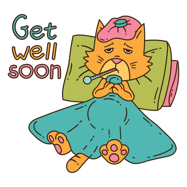 Gatto malato con termometro sotto la coperta . — Foto Stock