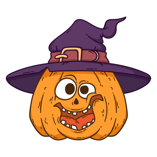 Halloween citrouille souriante avec chapeau de sorcière . — Image vectorielle