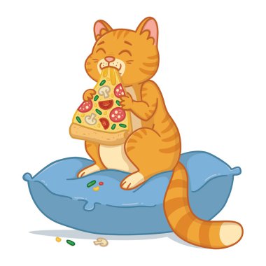 Pizza dilimi olan kedi.