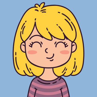 Çizgi film tarzında vektör avatar kadın karakter.