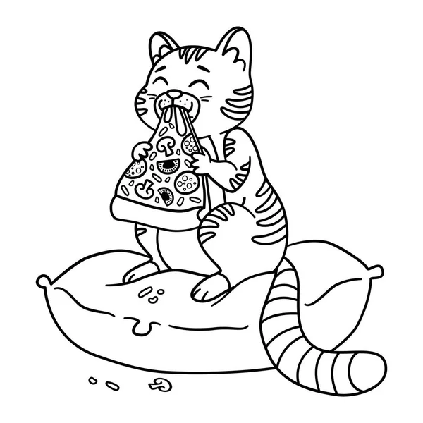Кіт зі скибочкою піци . — стоковий вектор