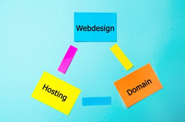 Webdesign Hosting, etki alanına bağlı, renkli çıkartmalar, bir web sitesi yapısı üzerinde bir yazıt