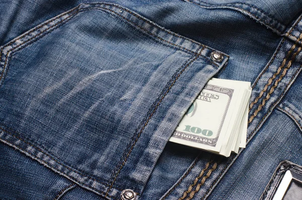 Banknotes Hundred Dollars Peep Out Pocket Jeans Trousers Money Your — Stock Photo, Image