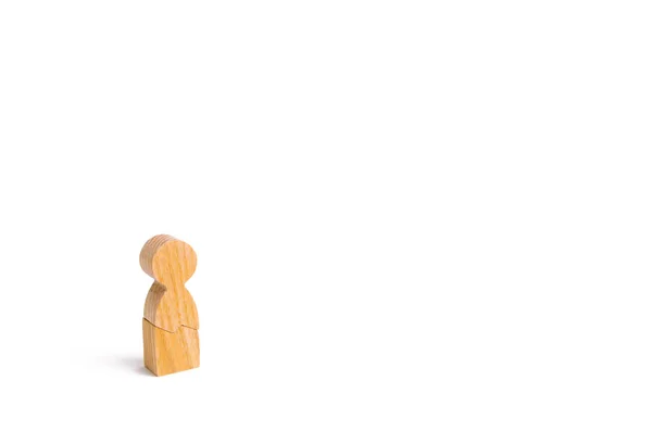 Figurine Bois Homme Sur Fond Blanc Homme Solitaire Minimaliste Endroit — Photo