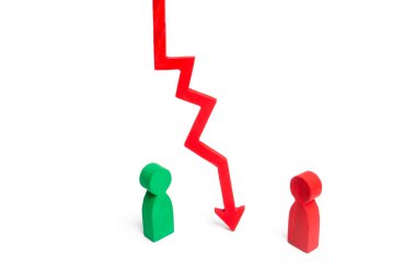 Ahşap grafik ok aşağı durumda tartışırken iki kişi böler. Fesih ve ilişkileri arıza, kırma bağlıyor. Sözleşme sonu, çatışması. İş adamları anlaşmalarına.